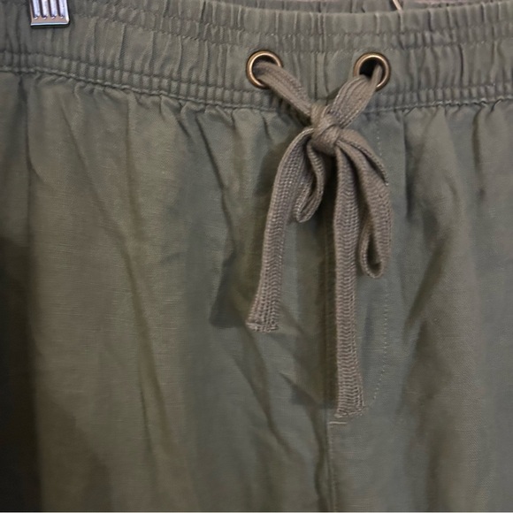 Cato Olive Green Linen Drawstring Cropped Pants Size 22/24W Utility Wide Leg - Picture 13 of 14